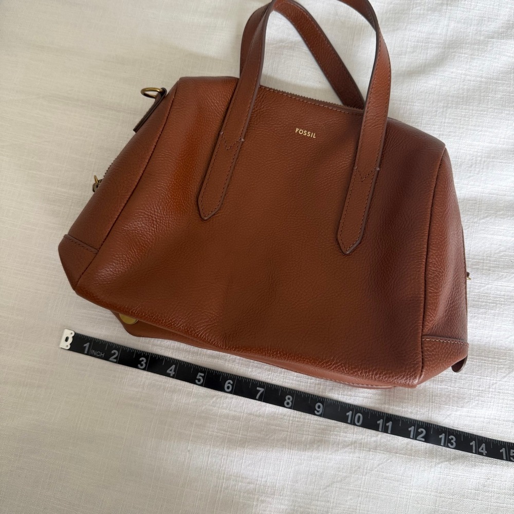 Fossil Sydney Satchel Brown Pebbled Leather Top Handle Bag SHB1032210 - Picture 8 of 9
